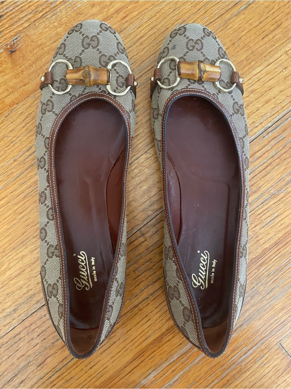 VINTAGE- Gucci Brown GG Canvas Bamboo Bit Ballet Flats